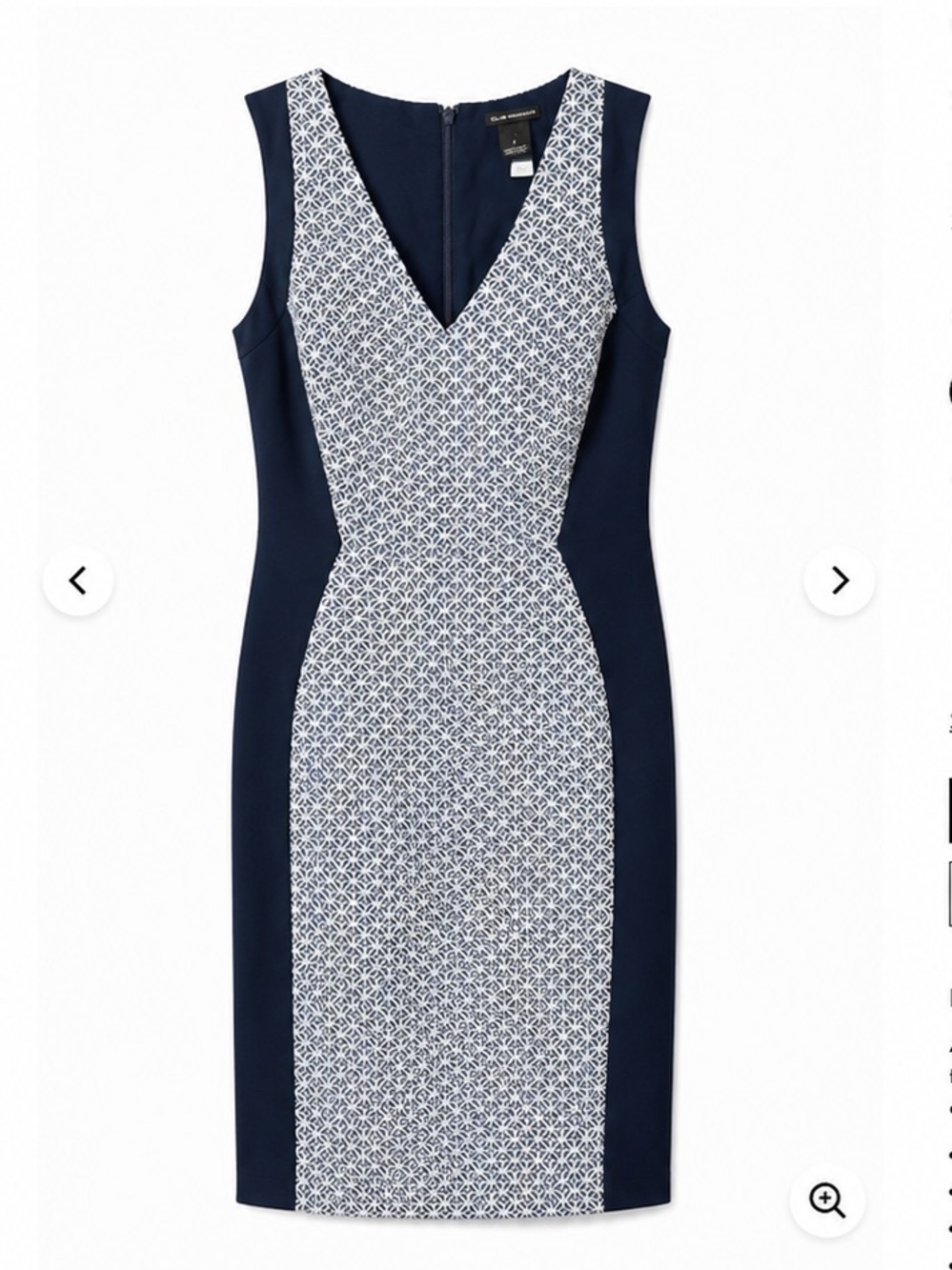 Club Monaco Navy and White Geo-Panel Sheath Dress